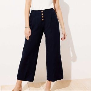Linen Blend Button Front Wide Leg Pants